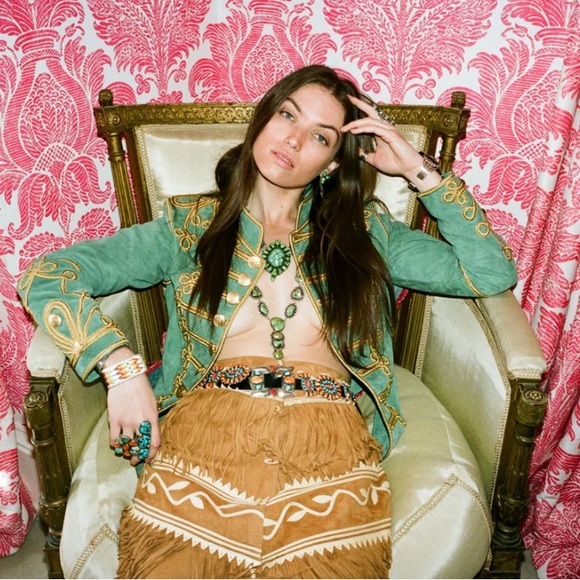 Jessie Western Suede Military Jacket in Green - Picture 1 of 6